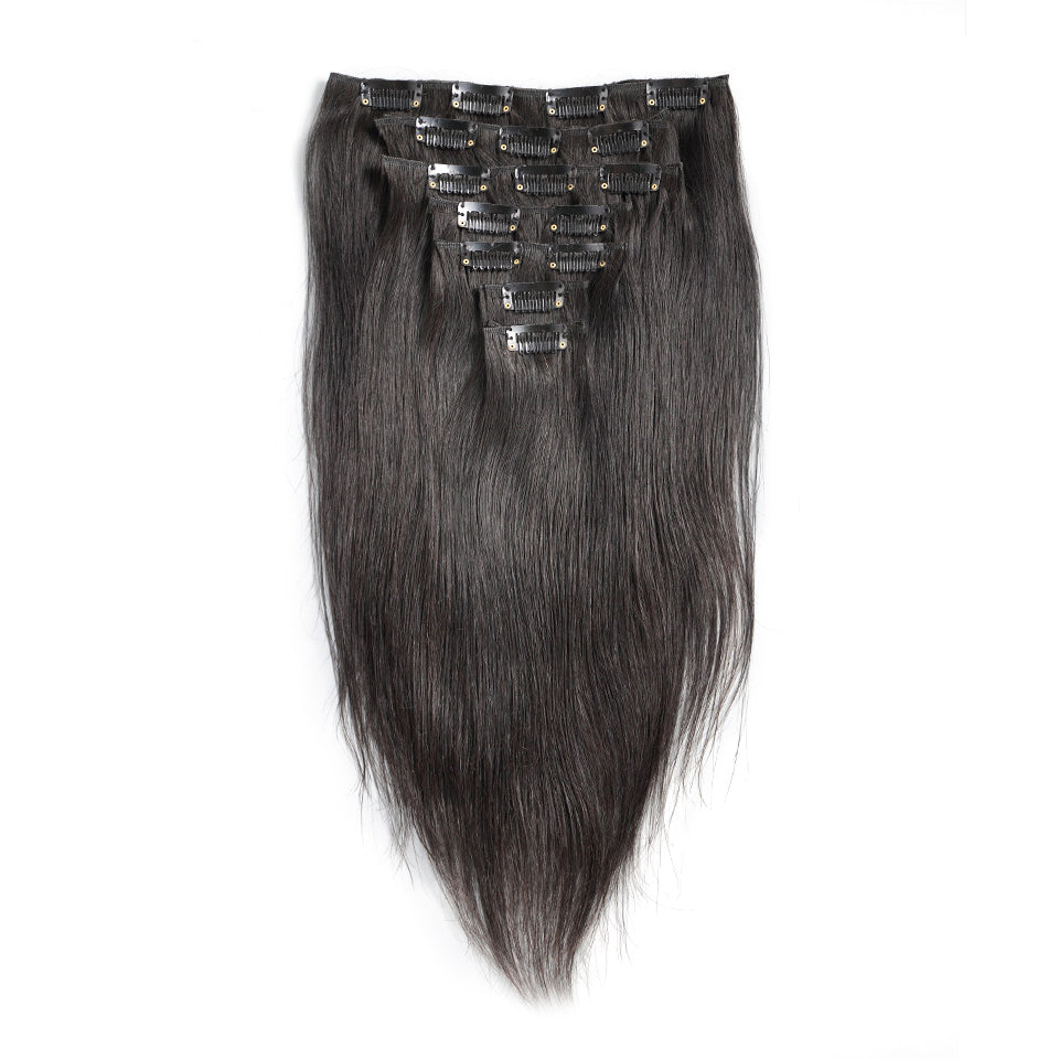 Virgin Black Straight Clip In Extensions